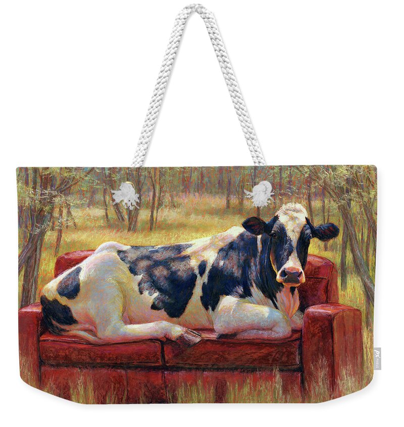 Cow Weekender Tote Bag featuring the pastel Diva Bovina by Rita Kirkman
