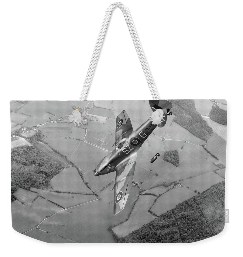 Gp Capt Aleksander Gabszewicz Weekender Tote Bag featuring the photograph Dive bombing Spitfire BW version by Gary Eason