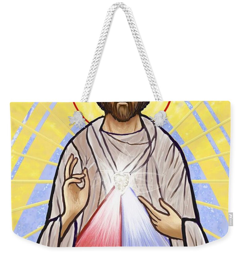 Jesus Weekender Tote Bag featuring the painting Divine Mercy Icon Style by David Luebbert