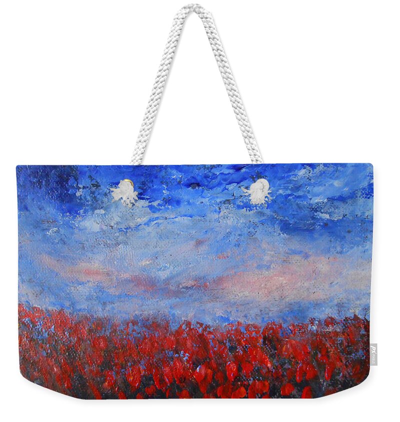 Abstract Weekender Tote Bag featuring the painting Divine Red by Jane See
