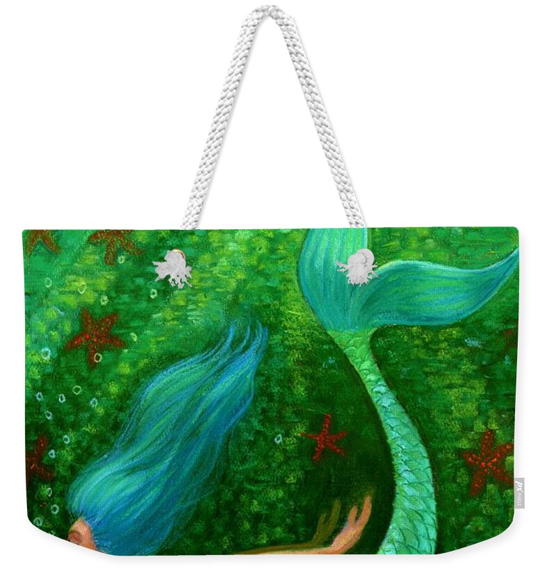 Mermaid Weekender Tote Bag featuring the painting Diving Mermaid Fantasy Art by Sue Halstenberg