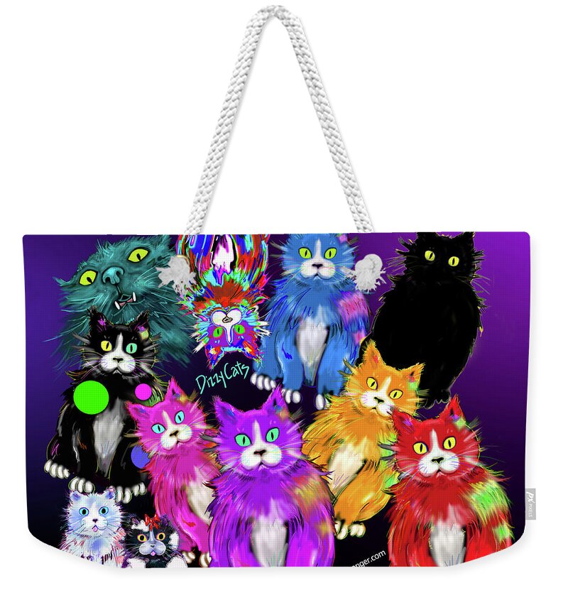 Cat Weekender Tote Bag featuring the painting DizzyCats by DC Langer