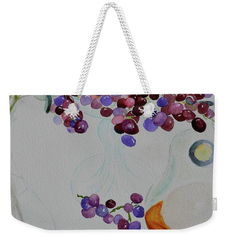 Still Life Weekender Tote Bag featuring the painting Django's Grapes by Beverley Harper Tinsley
