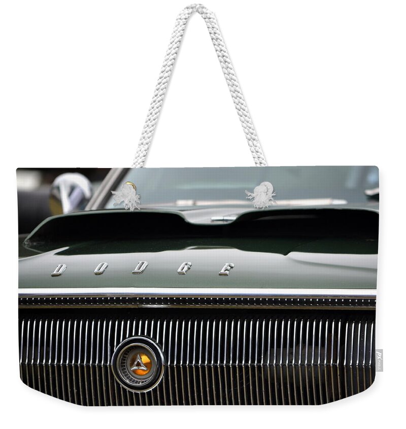  Weekender Tote Bag featuring the photograph Dodge Charger Hood by Dean Ferreira