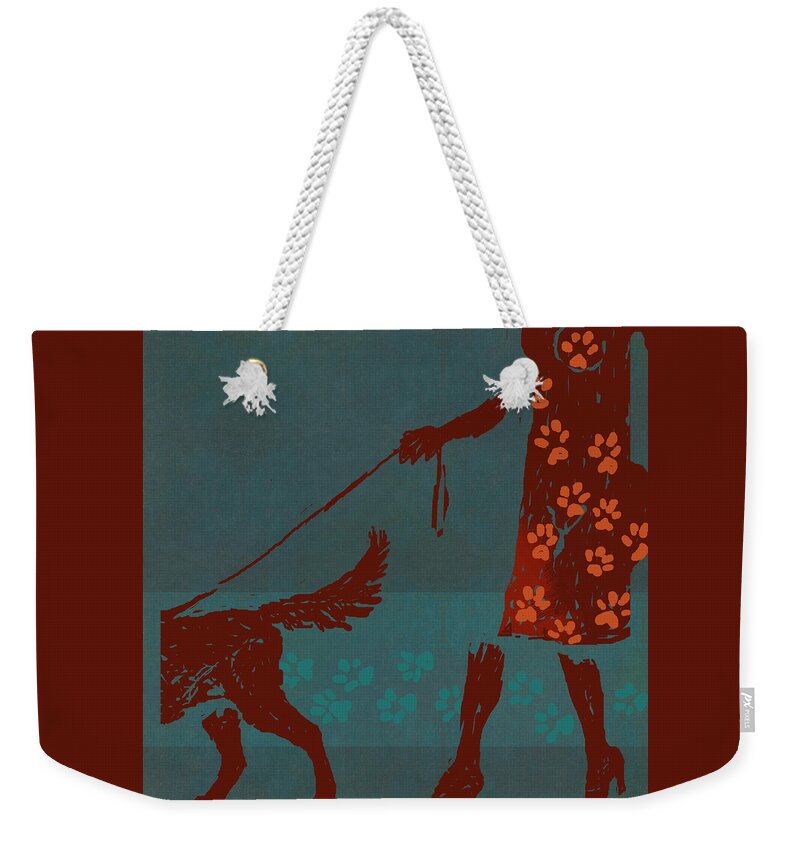 Dog Weekender Tote Bag featuring the painting Dog Walker by Attila Meszlenyi