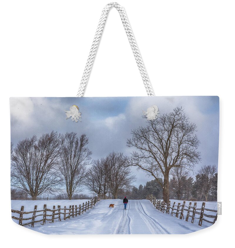 Guy Whiteley Photography Weekender Tote Bag featuring the photograph Dog Walking by Guy Whiteley