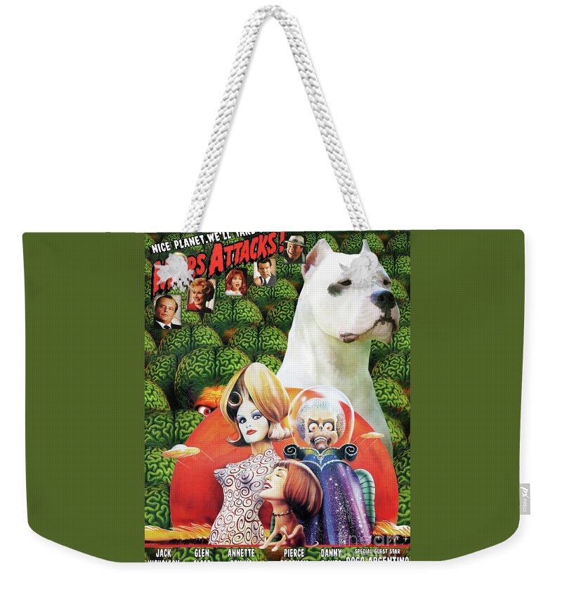 Dogo Argentino Weekender Tote Bag featuring the painting Dogo Argentino Art Canvas Print - Mars Attacks Movie Poster by Sandra Sij