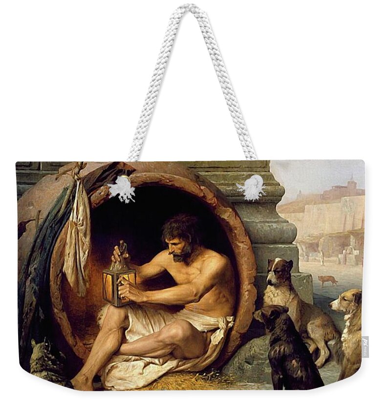 Dog Weekender Tote Bag featuring the mixed media Dogs - Diogenes - Mans Best Friend by Jean Leon Gerome 1859