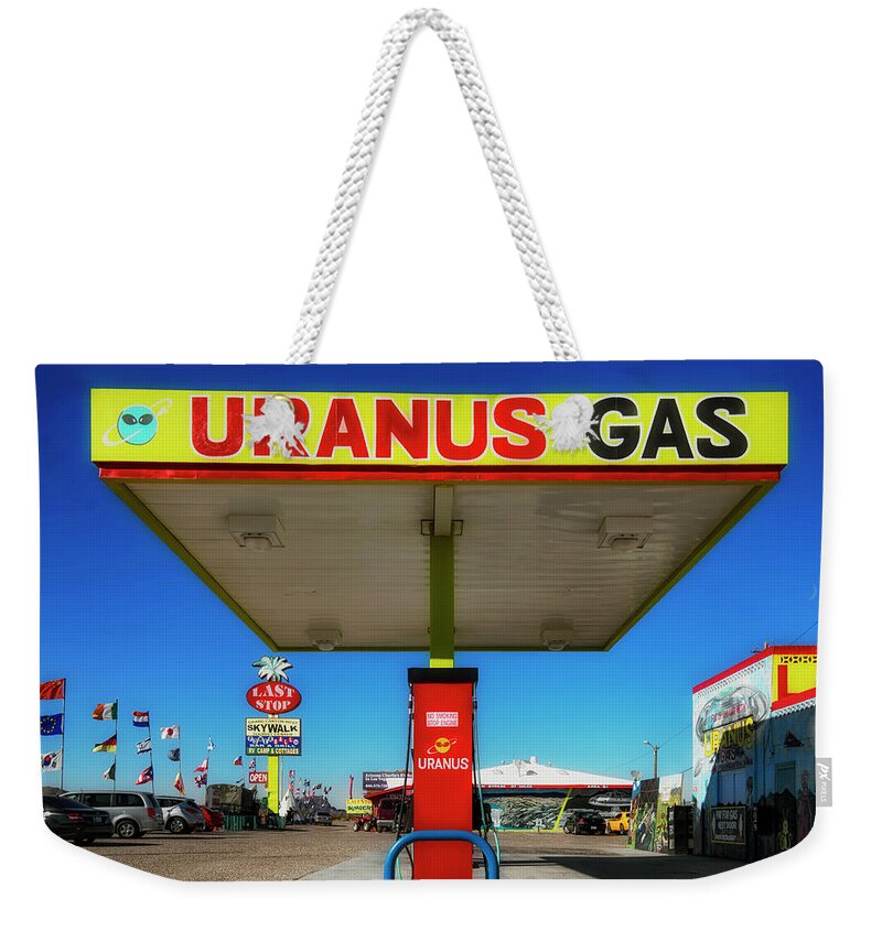 Aliens Weekender Tote Bag featuring the photograph Dolan Springs Gas Stop by Gary Warnimont