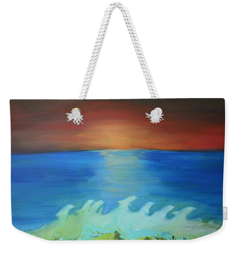 Dolphins Weekender Tote Bag featuring the painting Dolphin Waves by Alma Yamazaki