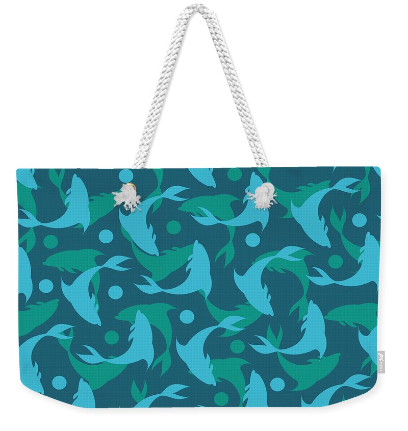 Dolphins Weekender Tote Bag featuring the photograph Dolphins In Blue by Mark Ashkenazi