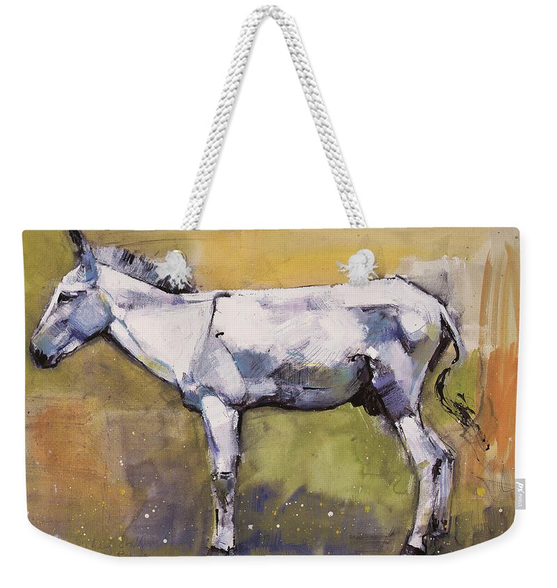 Donkey Weekender Tote Bag featuring the painting Donkey Stallion, Ronda by Mark Adlington