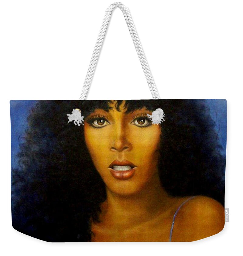 Donna Weekender Tote Bag featuring the painting Donna Summers by Loxi Sibley