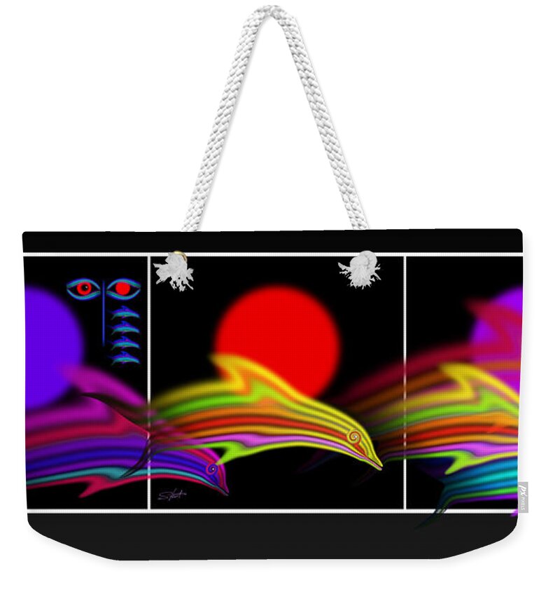 Dolphins Weekender Tote Bag featuring the painting Don't Eat The Dolphins by Charles Stuart