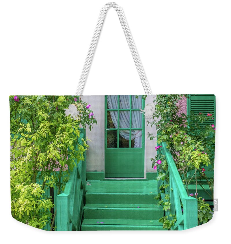 Claude Monet Weekender Tote Bag featuring the photograph Door To Claude Monet's Home, Giverny 2 by Liesl Walsh