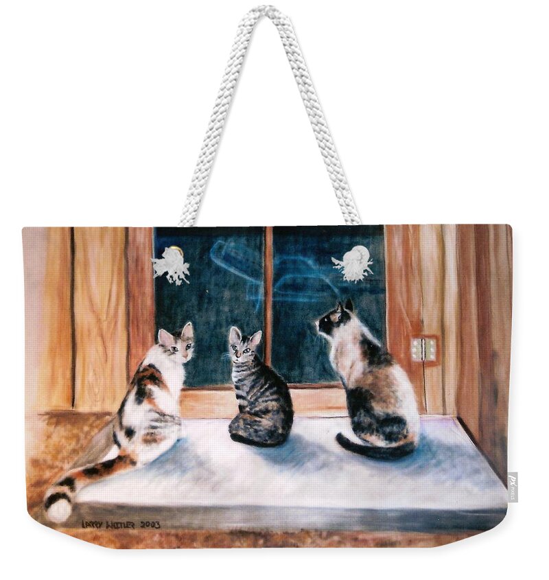 Cats Weekender Tote Bag featuring the pastel Doreen's Cats by Larry Whitler