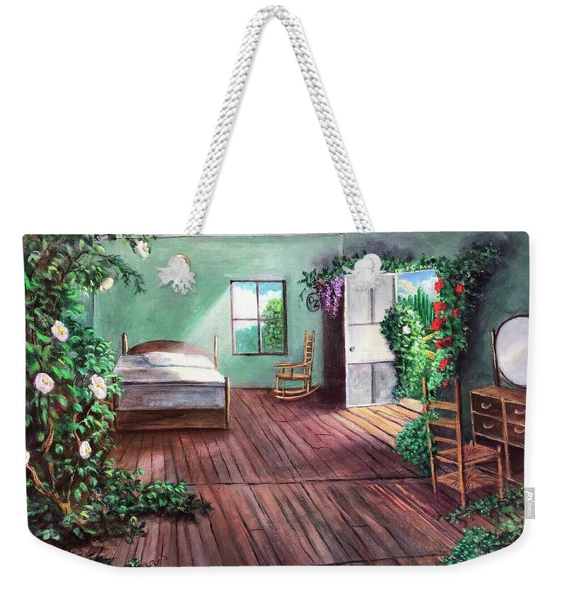 Oz Weekender Tote Bag featuring the painting Dorothy's House After the Passage of Time by Rand Burns