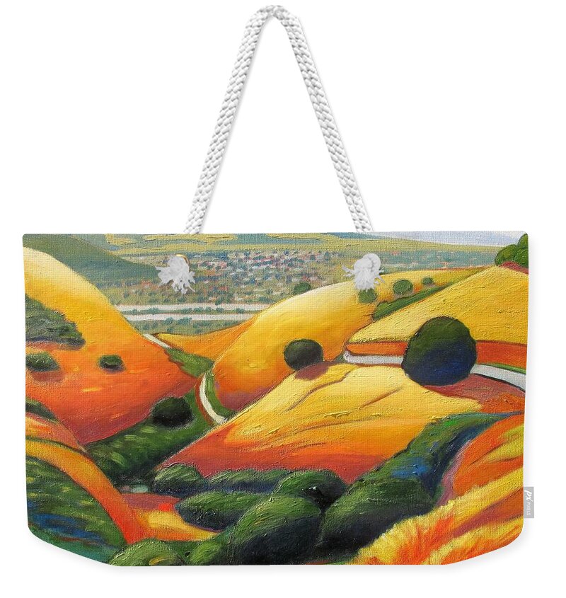 Landscape Weekender Tote Bag featuring the painting Down Metcalf Road by Gary Coleman