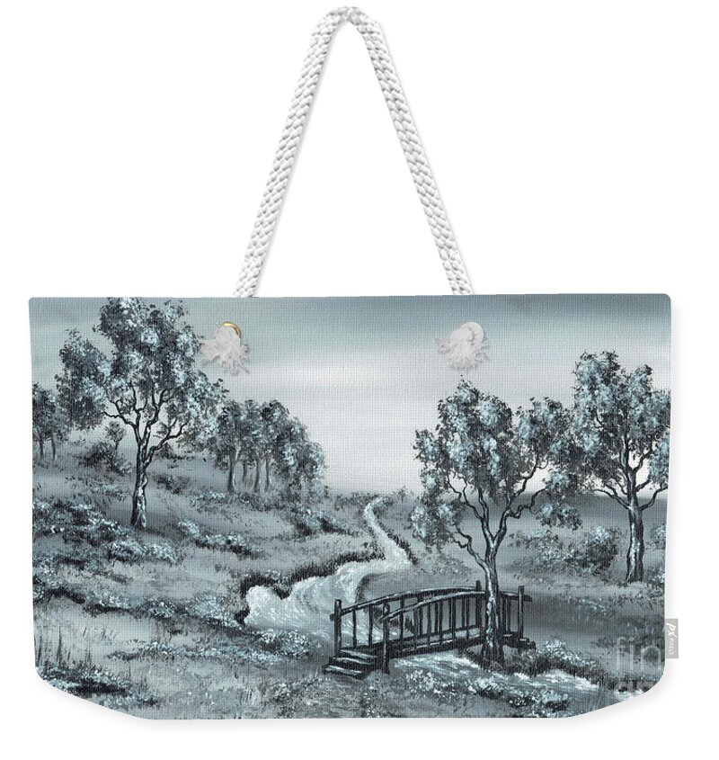 Landscapes Weekender Tote Bag featuring the painting Down Stream by Kenneth Clarke