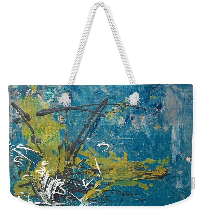 Sonal Raje Weekender Tote Bag featuring the painting Downpour by Sonal Raje