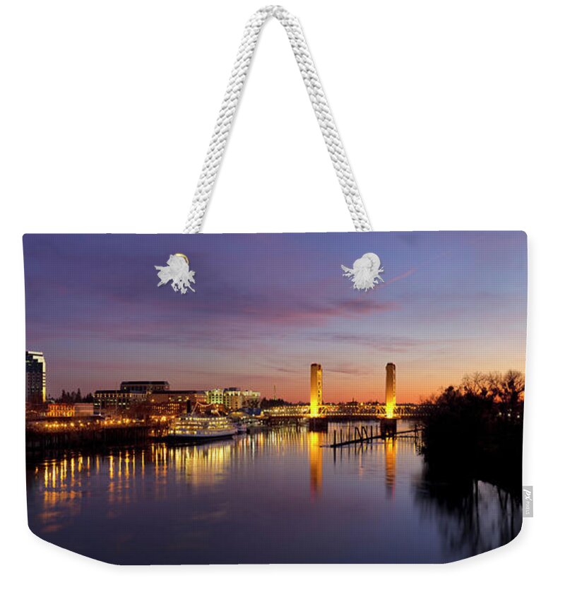 Downtown Weekender Tote Bag featuring the photograph Downtown Sacramento skyline after sunset by Ken Brown