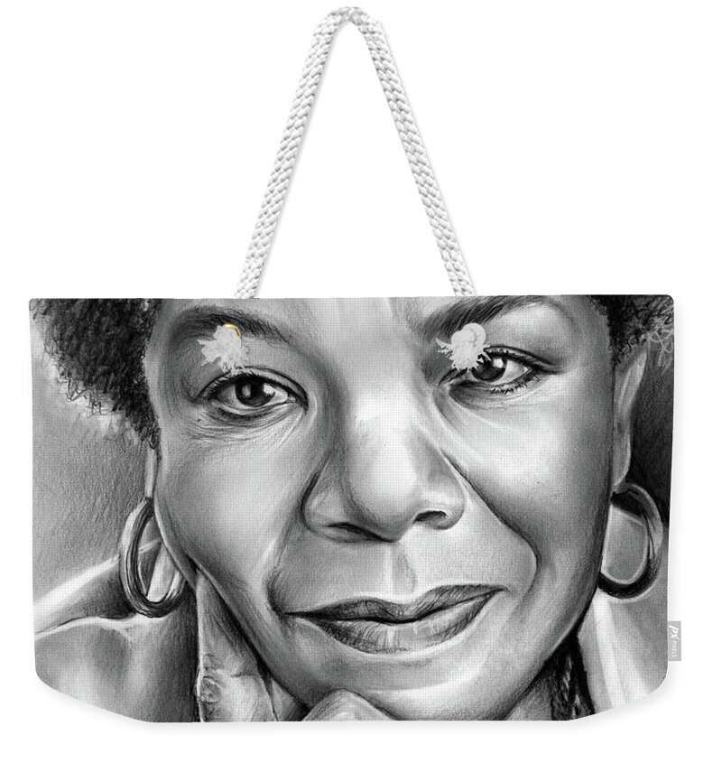 Maya Angelou Weekender Tote Bag featuring the drawing Dr Maya Angelou by Greg Joens