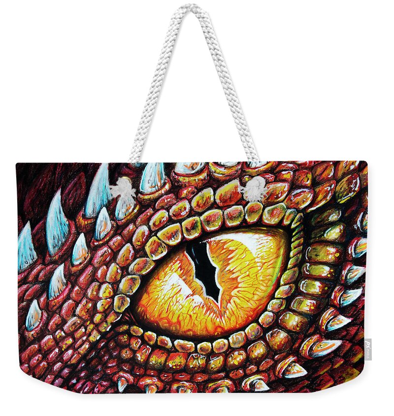 Dragon Weekender Tote Bag featuring the drawing Dragon Eye by Aaron Spong