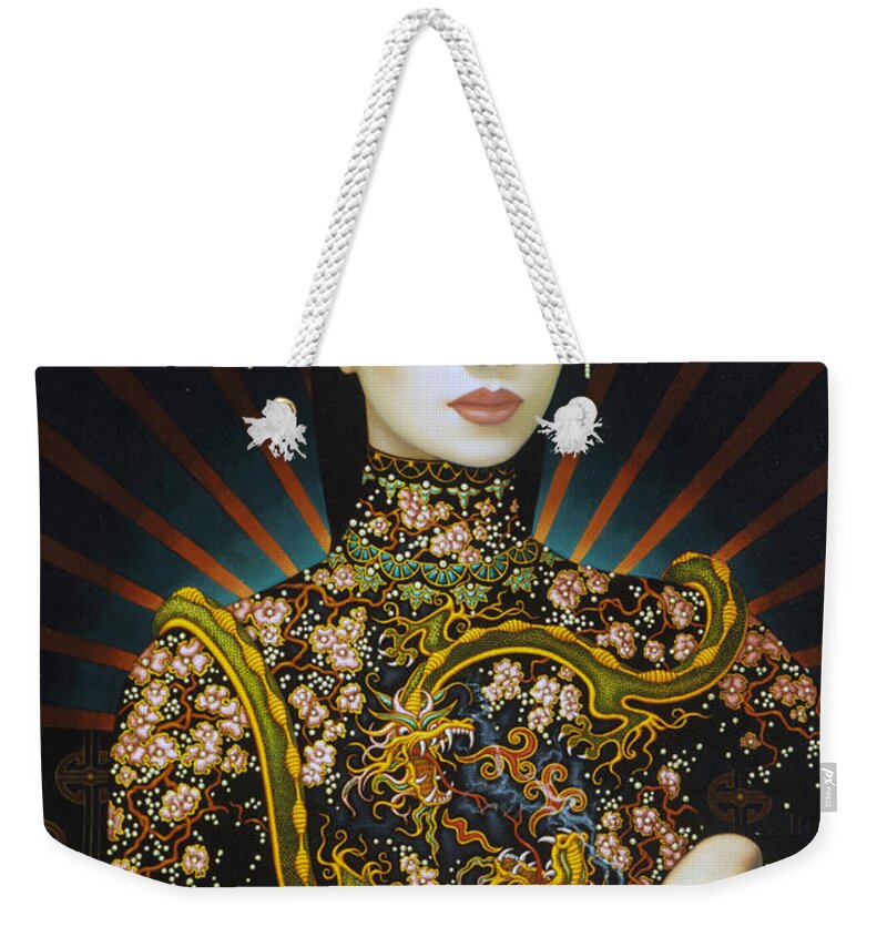Oriental Weekender Tote Bag featuring the painting Dragon Smoke by Jane Whiting Chrzanoska
