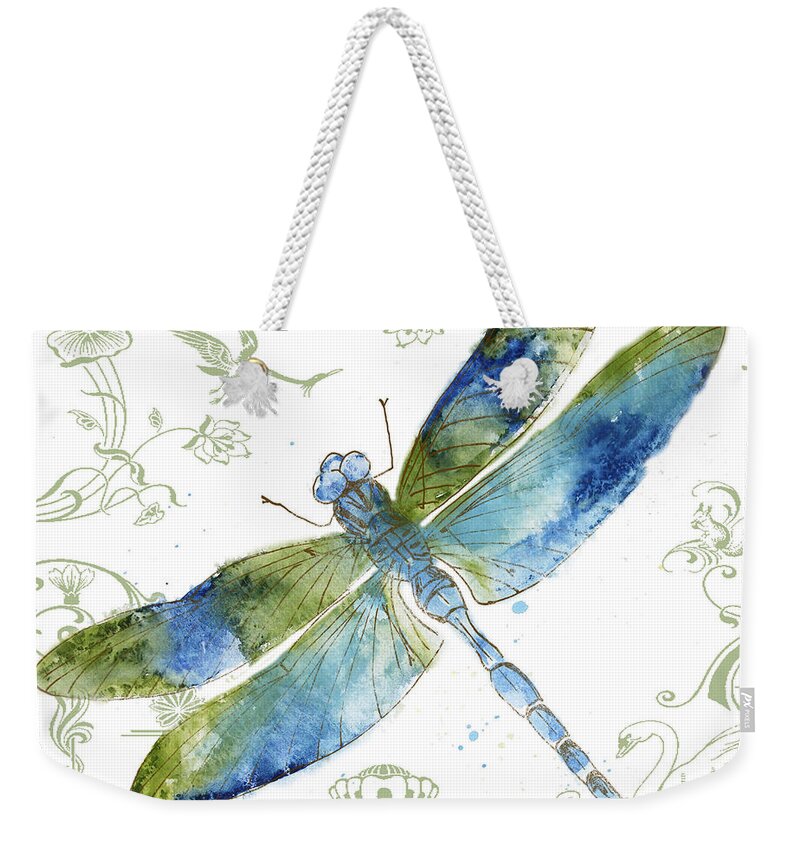 Jean Plout Weekender Tote Bag featuring the painting Dragonfly Bliss-JP3444 by Jean Plout