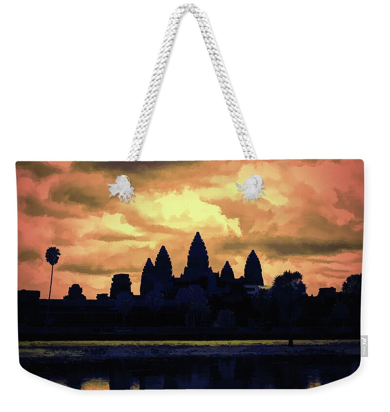 Angkor Wat Weekender Tote Bag featuring the digital art Dramatic Angkor Wat by Chuck Kuhn