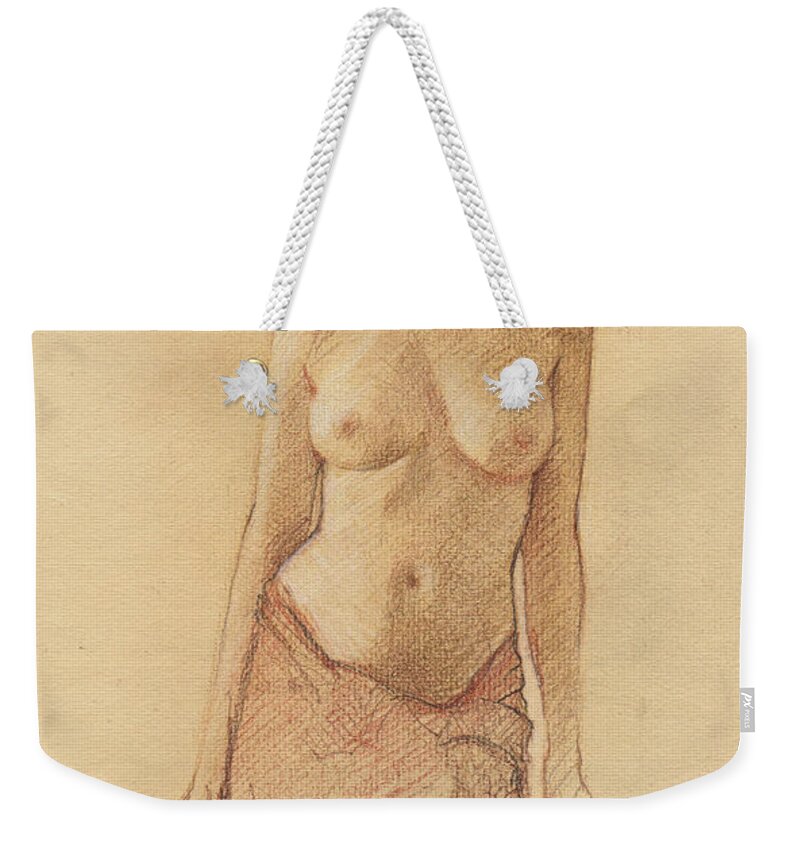 Breasts Weekender Tote Bag featuring the drawing Draped Figure by David Ladmore