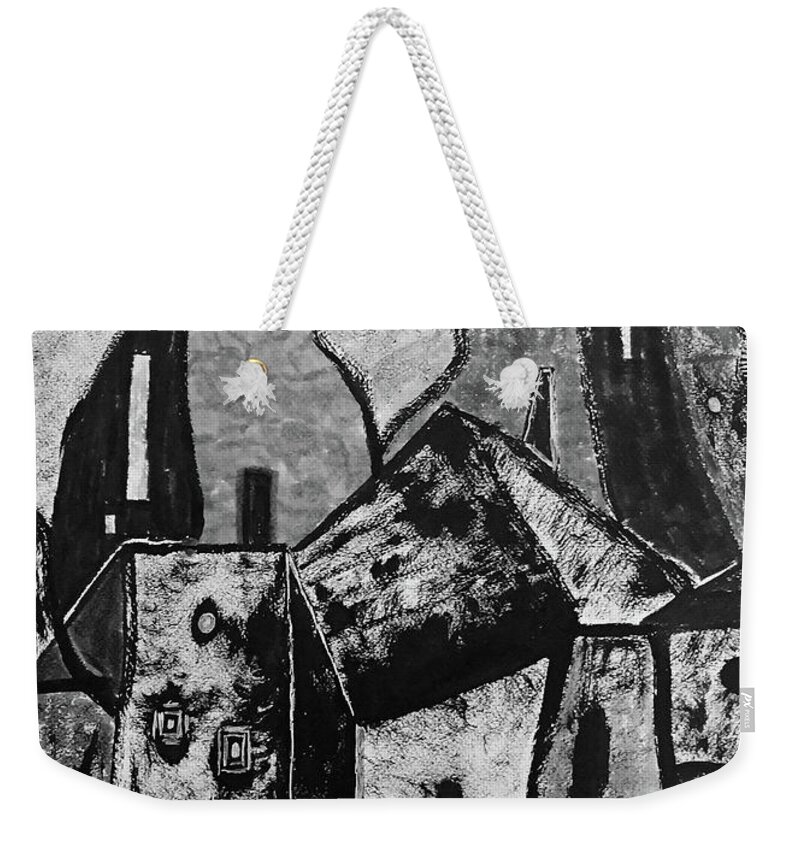 Black & White Weekender Tote Bag featuring the drawing Drawing in bed while binging on Foyle's War by Dennis Ellman