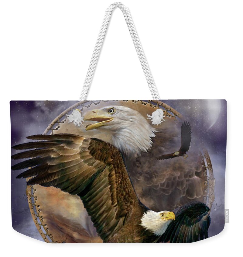 Carol Cavalaris Weekender Tote Bag featuring the mixed media Dream Catcher - Spirit Eagle by Carol Cavalaris