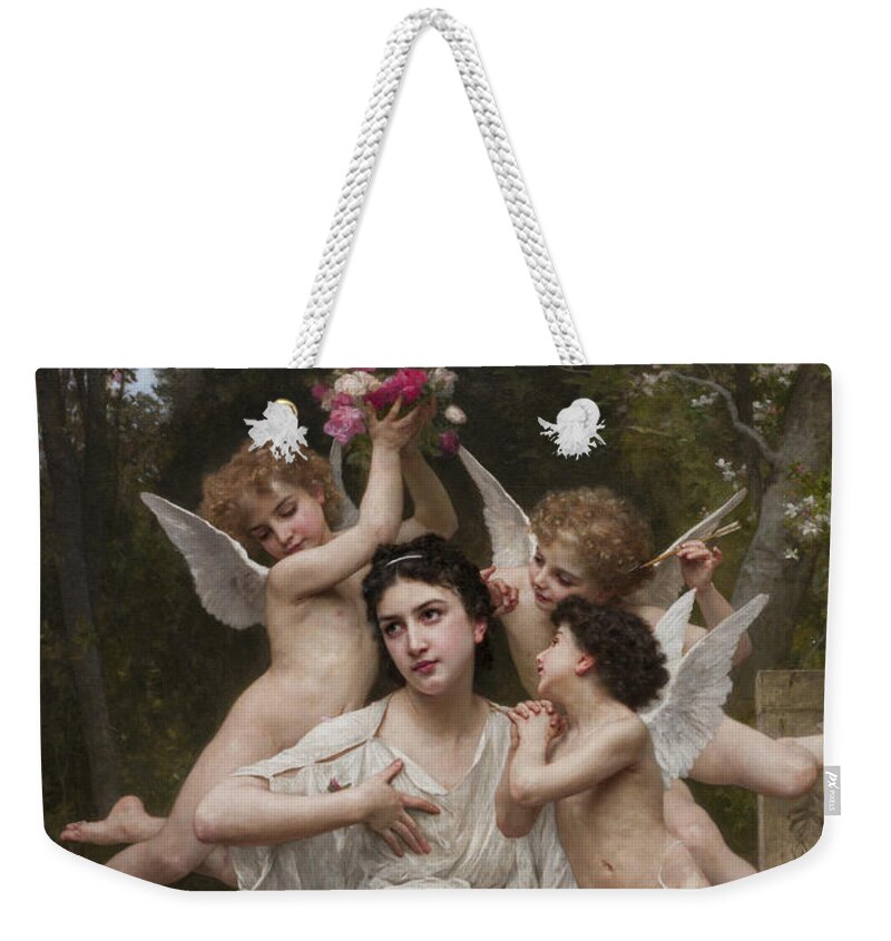 William-adolphe Bouguereau Weekender Tote Bag featuring the painting Dream of Spring by William-Adolphe Bouguereau