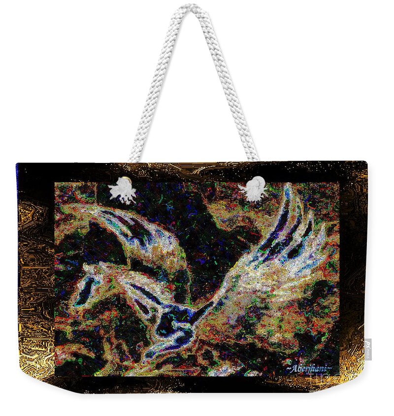 Chromatic Poetics Weekender Tote Bag featuring the mixed media Dream of the Horse with Painted Wings by Aberjhani