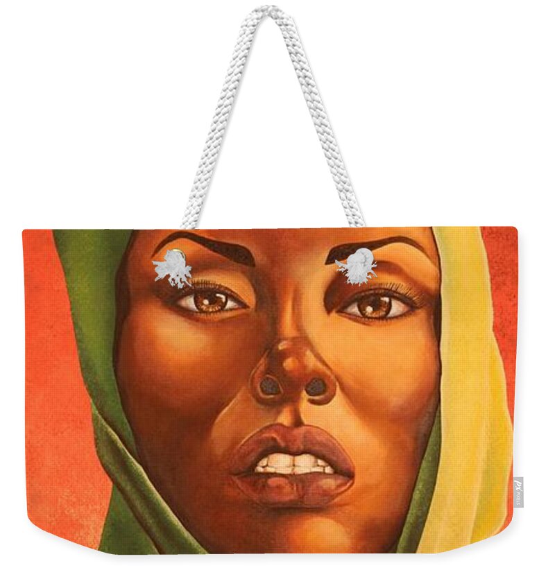 African American Female Portrait Draped In Scarf Weekender Tote Bag featuring the painting Dream by William Roby