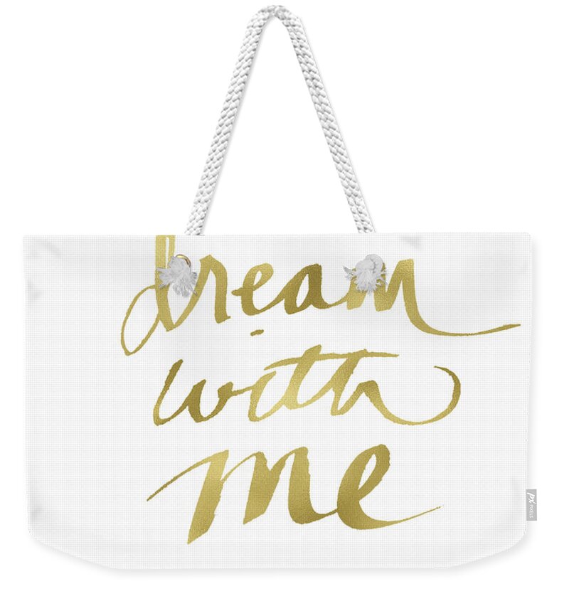 Dream Weekender Tote Bag featuring the painting Dream With Me Gold- Art by Linda Woods by Linda Woods