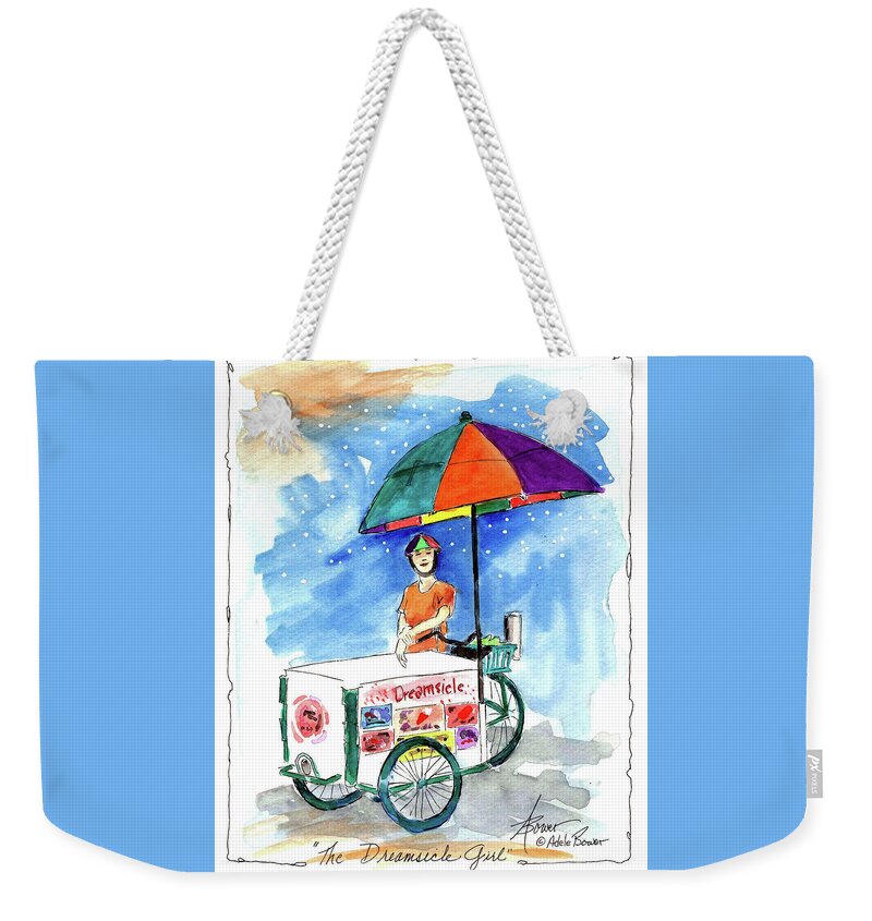 Ice Cream Weekender Tote Bag featuring the painting Dreamsicle Girl by Adele Bower