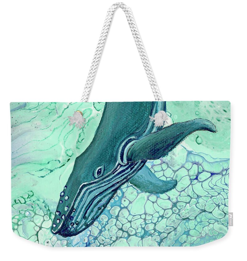 Acrylic Pour Weekender Tote Bag featuring the painting Drifting Into Blue by Darice Machel McGuire