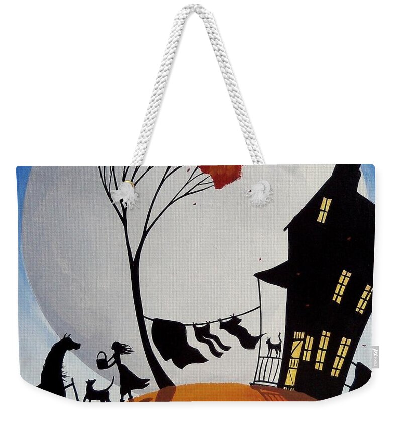 Landscape Weekender Tote Bag featuring the painting Drink Of Water - silhouette farm landscape by Debbie Criswell