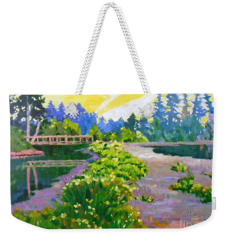 Drizzling Weekender Tote Bag featuring the painting Drizzling seaside by Celine K Yong