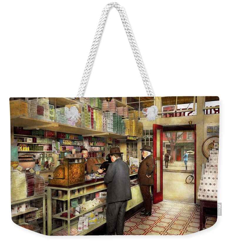 Self Weekender Tote Bag featuring the photograph Drugstore - Exact change please 1920 by Mike Savad