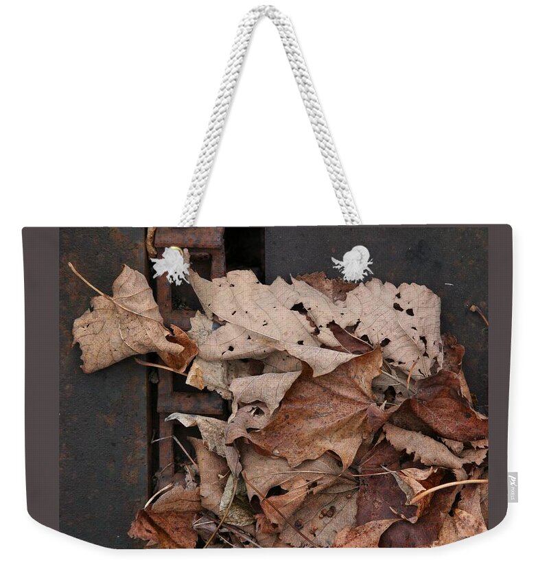Abstract Weekender Tote Bag featuring the photograph Dry Leaves and Old Steel-II by Patricia Overmoyer