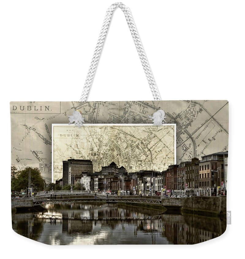 Dublin Skyline Mapped Weekender Tote Bag featuring the photograph Dublin Skyline Mapped by Sharon Popek