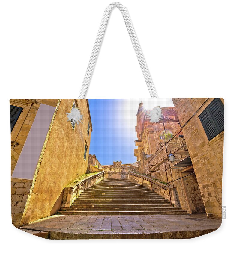 Dubrovnik Weekender Tote Bag featuring the photograph Dubrovnik historic steps street view by Brch Photography