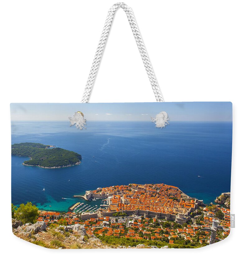 Adriatic Weekender Tote Bag featuring the photograph Dubrovnik old town from above by Sandra Rugina