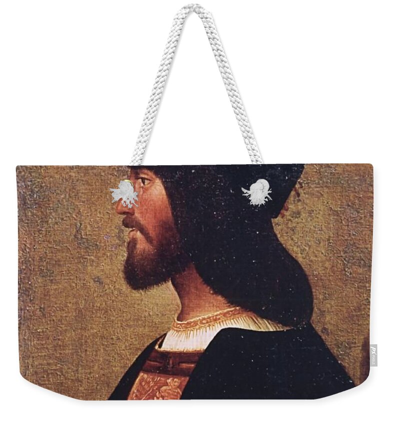Cesare Weekender Tote Bag featuring the painting Duca Valentino by Bartolomeo Veneto