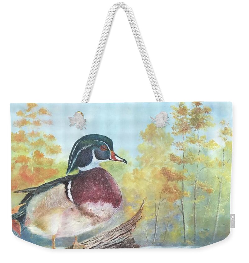 Duck Weekender Tote Bag featuring the painting Wood Ducks by ML McCormick