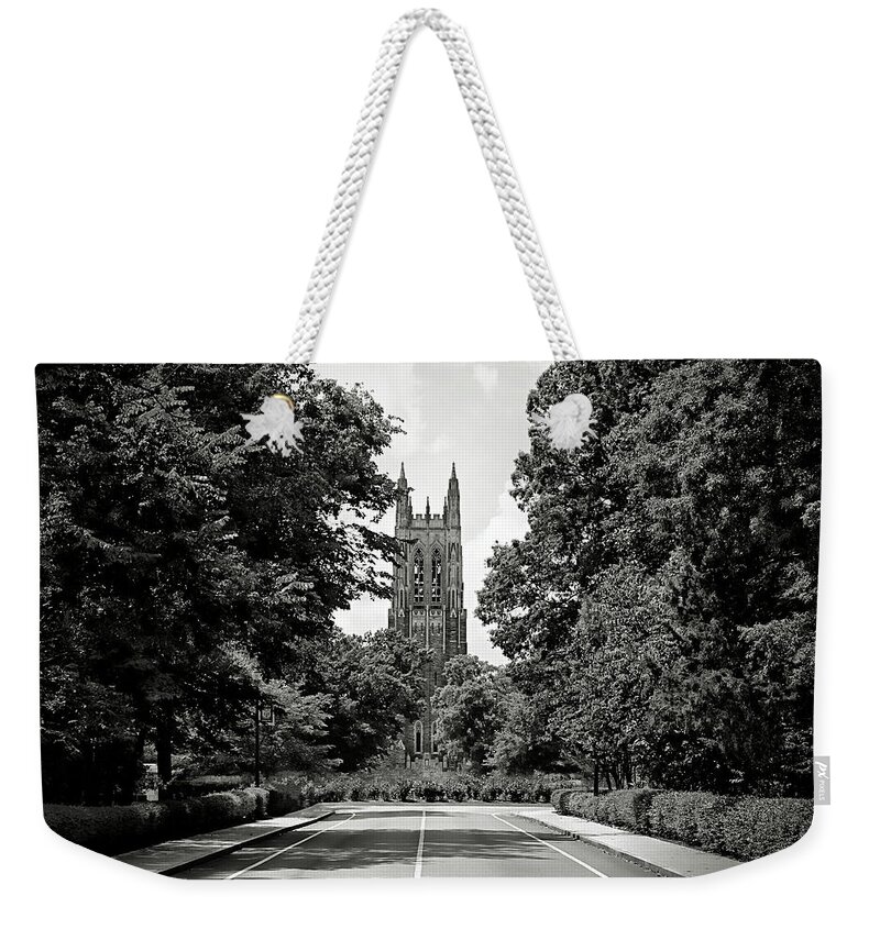 Duke Weekender Tote Bag featuring the photograph Duke University Chapel by Jessica Brawley