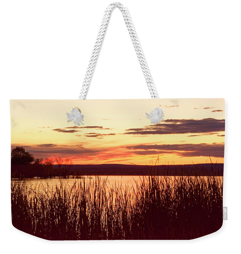 Dusk Weekender Tote Bag featuring the photograph dusk on Lake Superior by Peter Ponzio